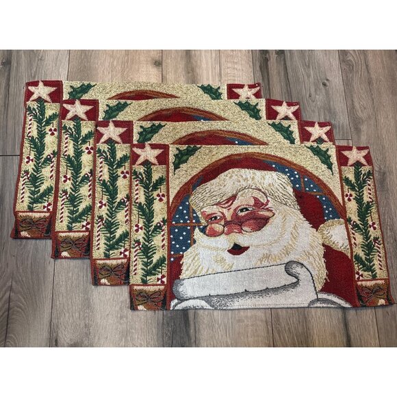 Set Of 4 Santa Claus Christmas Tapestry Kitchen Table Holiday Placemats - Picture 1 of 4